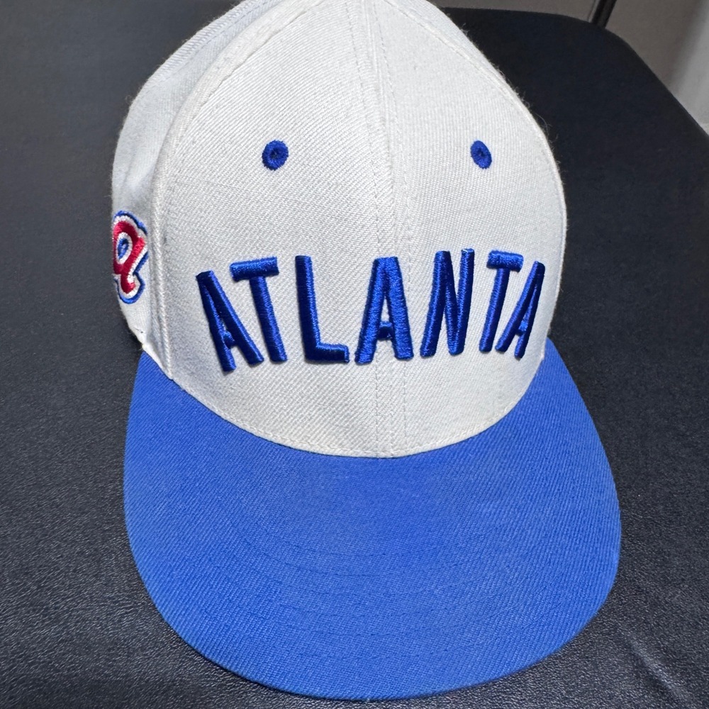 American Needle Atlanta Hat Mens OSFA White Blue Solid Cooperstown Snapback